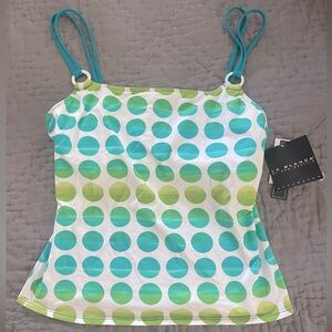 NWT La Blanca Green Blue Polka Dot Bikini Tankini Top 36D Underwire White
